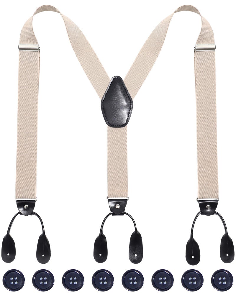 Kajeer Mens Adjustable Button End Suspenders - Y-Back Elastic Tuxedo Suspenders with Heavy Duty Leather Buttons End (Khaki) - Image 1